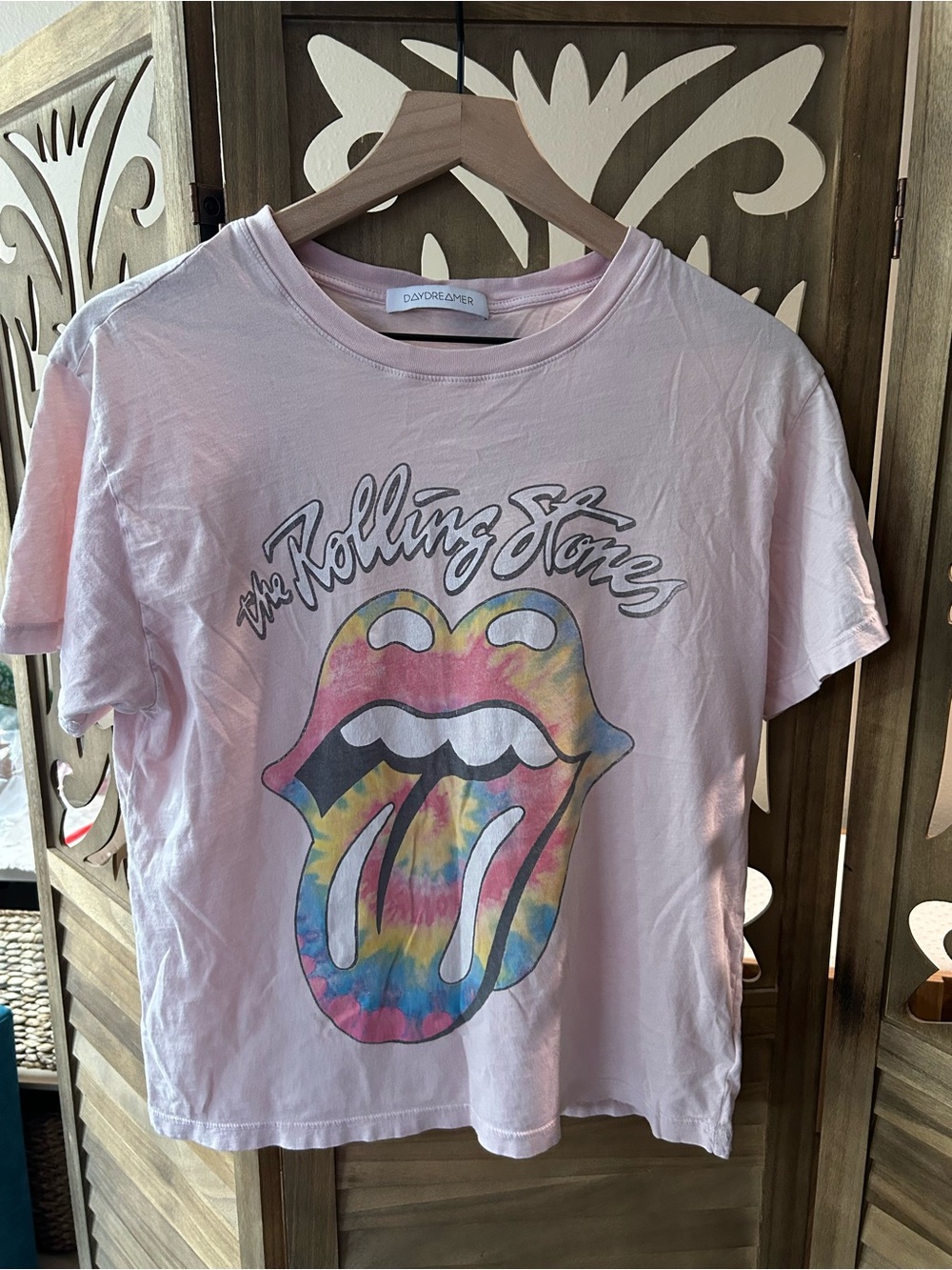 Daydreamer Rolling Stones Graphic Tee Light Pink Size Small